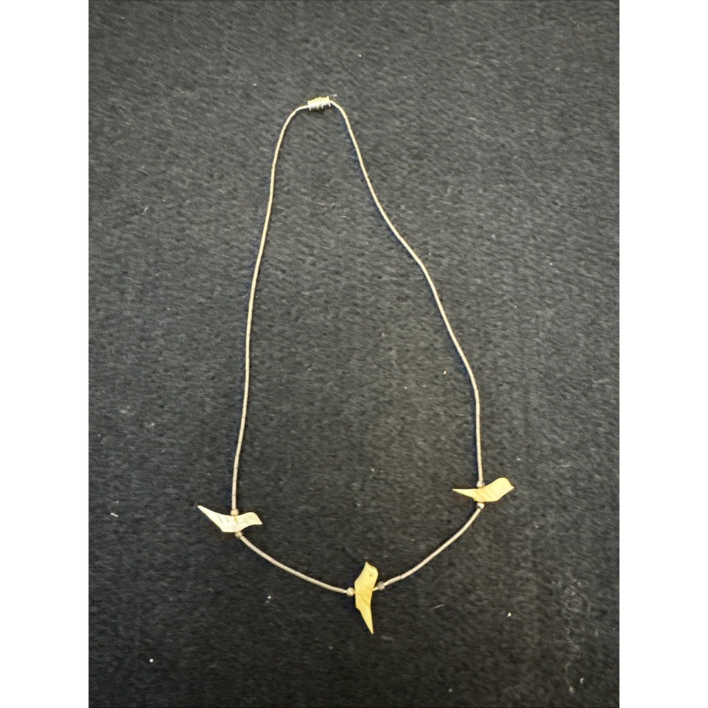 Vintage Southwestern Sterling Liquid Silver Zuni Fetish Bird MOP Necklace 16"
